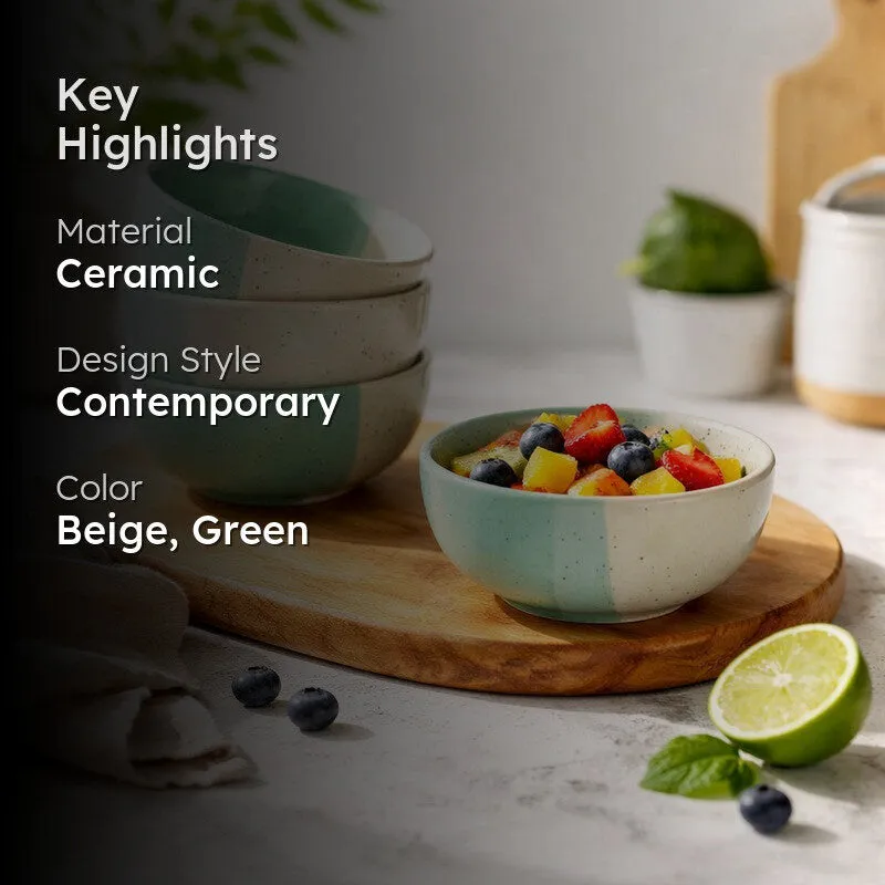 Opuluxe Ceramic Snack Bowls (Beige,Green, 200 mL Each) - Set Of Four media 2