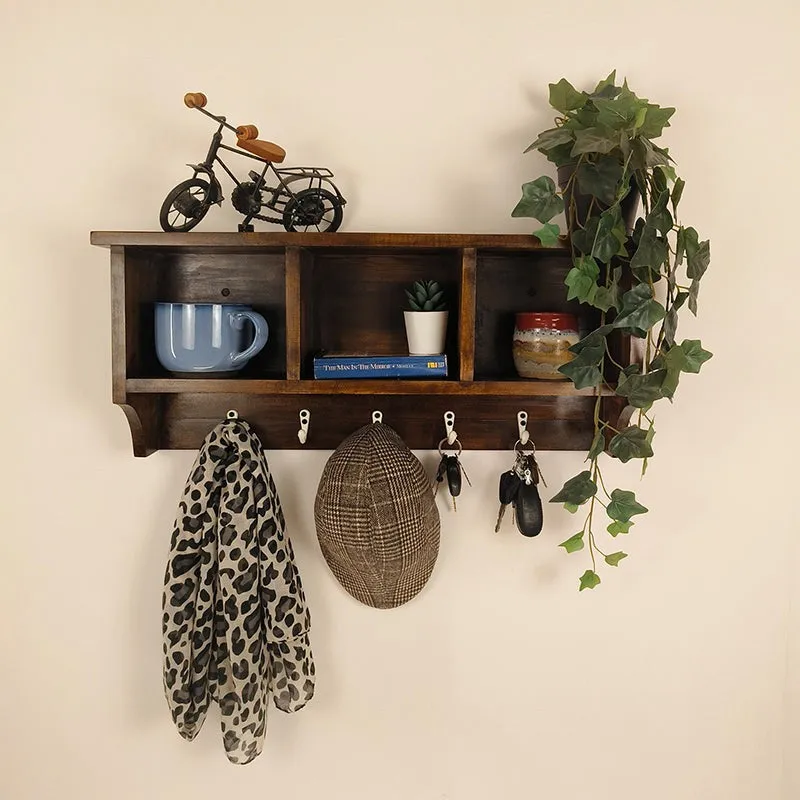 Pravaha Wooden Wall Shelf Organiser with Key Holders media 3