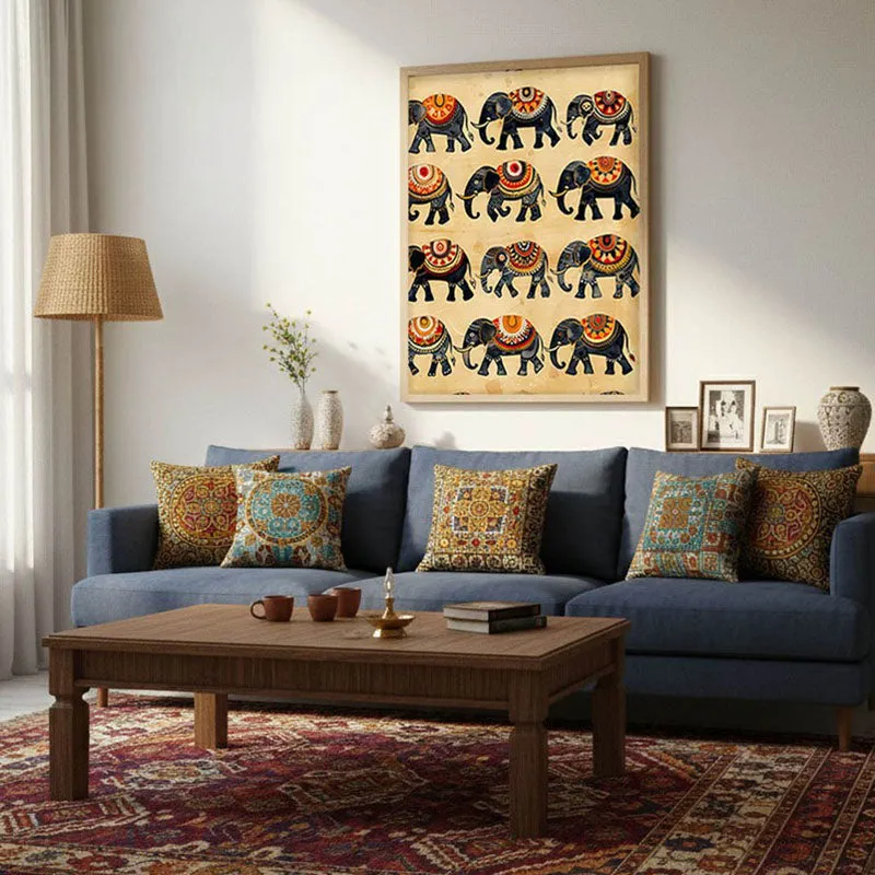 Hathira Canvas Wall Painting With Brown Frame media 5