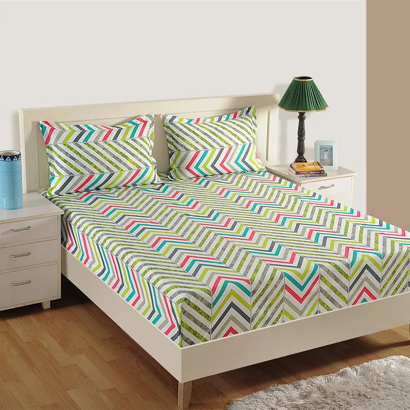 Swayam Arsh Sparkle Cotton Bedsheet (Green) - 144 TC media 1
