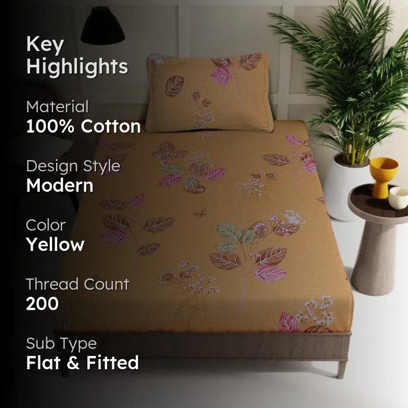 Agira Printed Cotton Bedsheet (Mustard) - 200 TC media 2