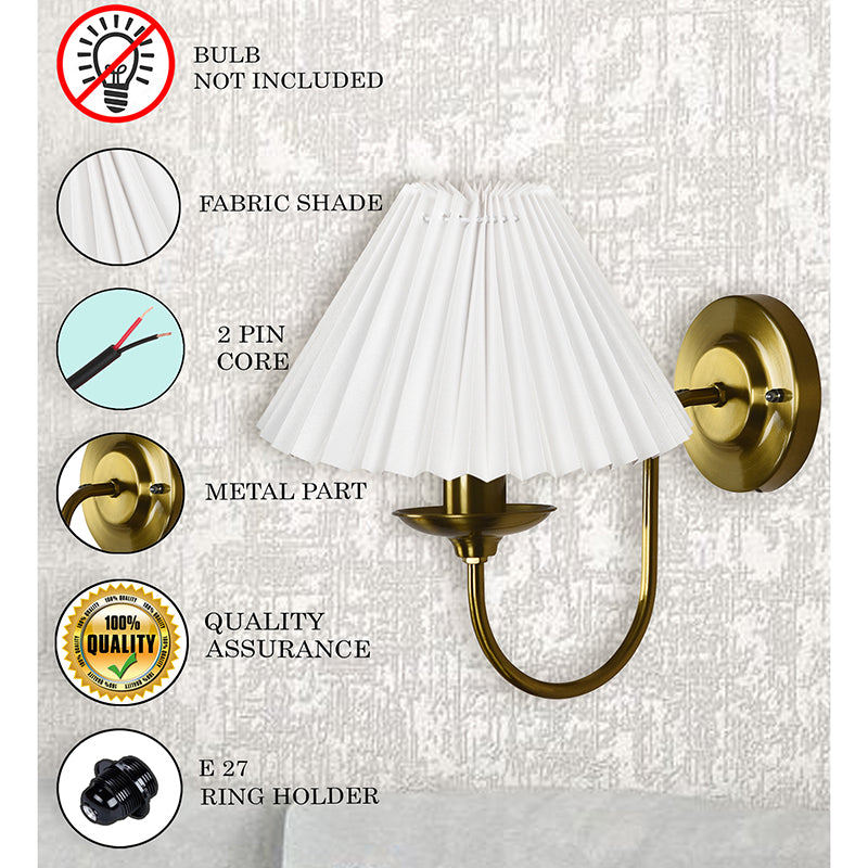 French Pleat Metal Wall Lamp - Gold & White media 4