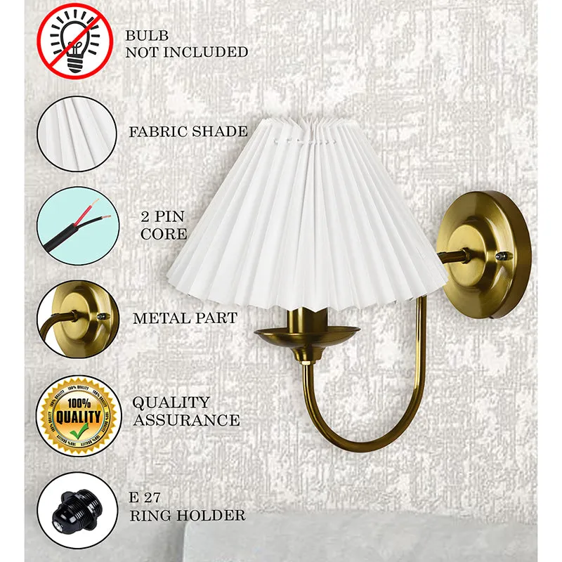 French Pleat Metal Wall Lamp - Gold & White media 4