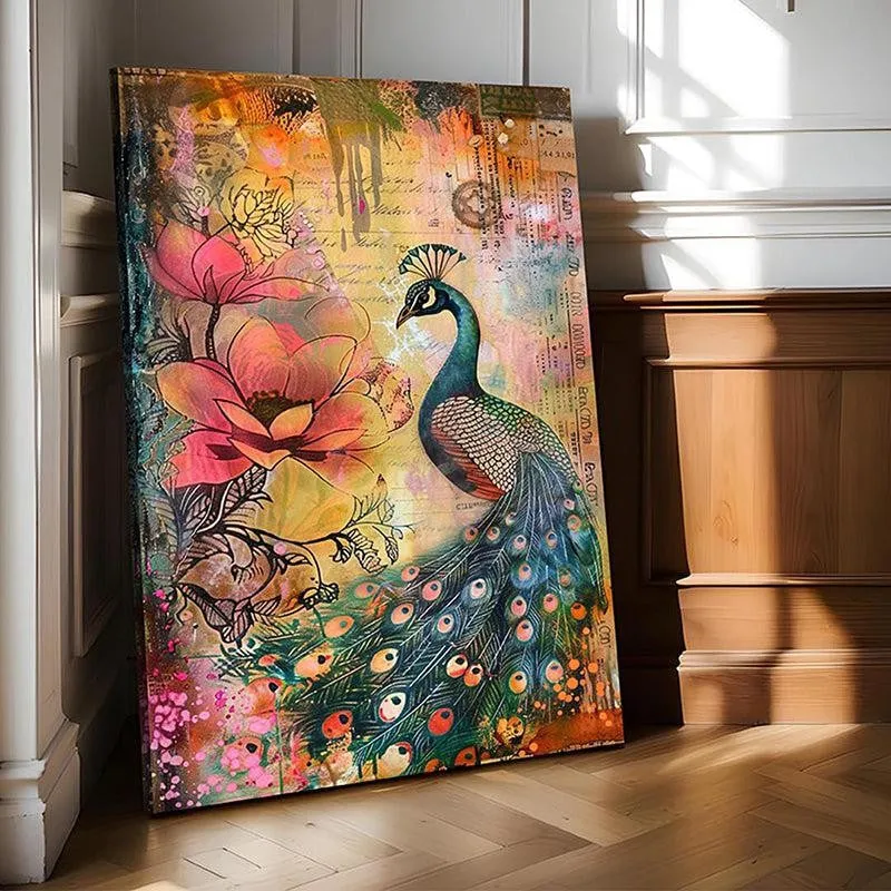 Peacock & Petals Canvas Traditional Wall Art media 3