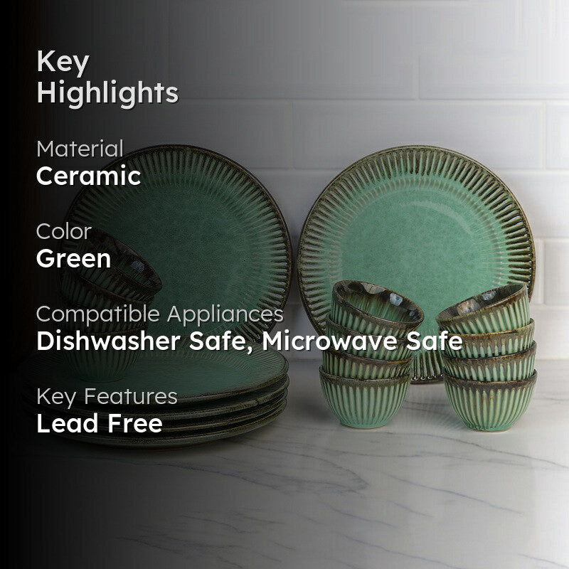 Rustic Green Ceramic Dinner Set - 18 Piece Set media 2