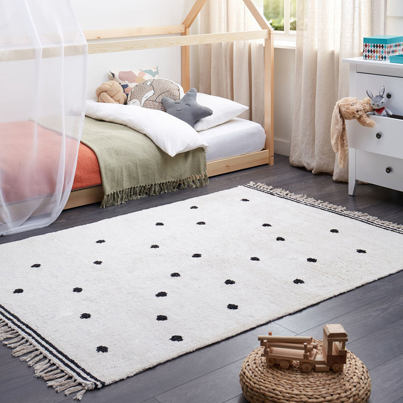Polka Drops Tufted Cotton Area Rug - Black,White media 3
