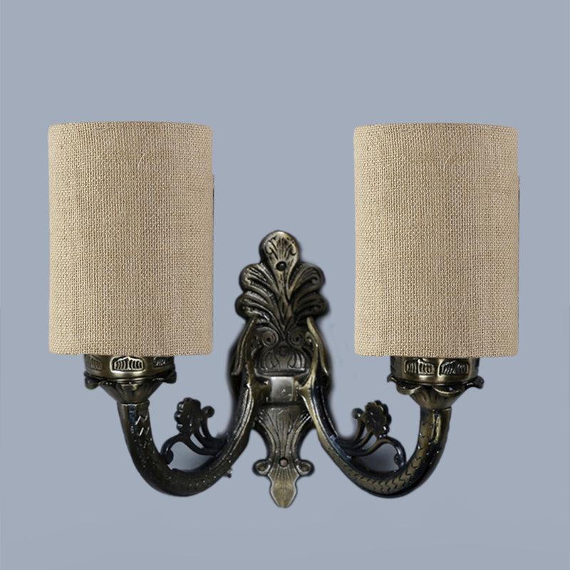 Vintage Cylindrical Duo Fabric & Metal Wall Lamp - Beige media 4