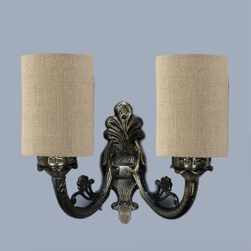Vintage Cylindrical Duo Fabric & Metal Wall Lamp - Beige media 4