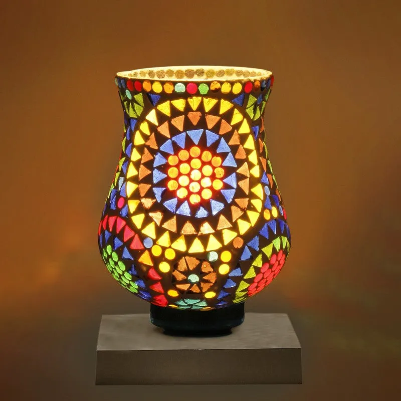 Glorite Mosaic Glass Table Lamp With Wooden Base - Multicolor media 8
