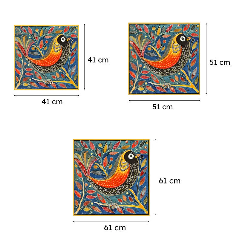 Colourful Avian Canvas Wall Painting With Frame - Gold media 6