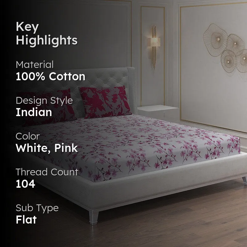 Monte Carlo Floraline Cotton Bedsheet (White,Pink) - 104 TC media 2