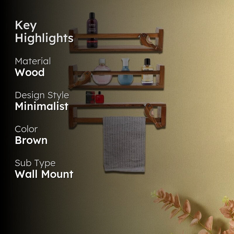 Teak Wall Shelf - Set Of Three media 2