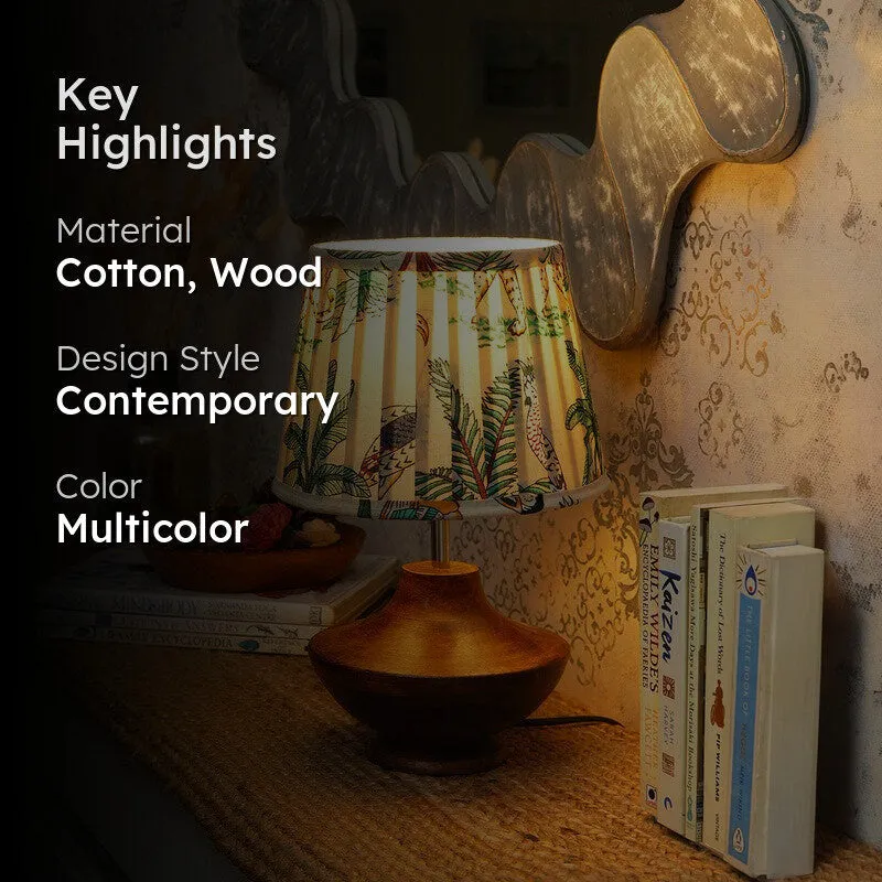 Leafora Wooden Base Cotton Table Lamp - Multicolor media 2