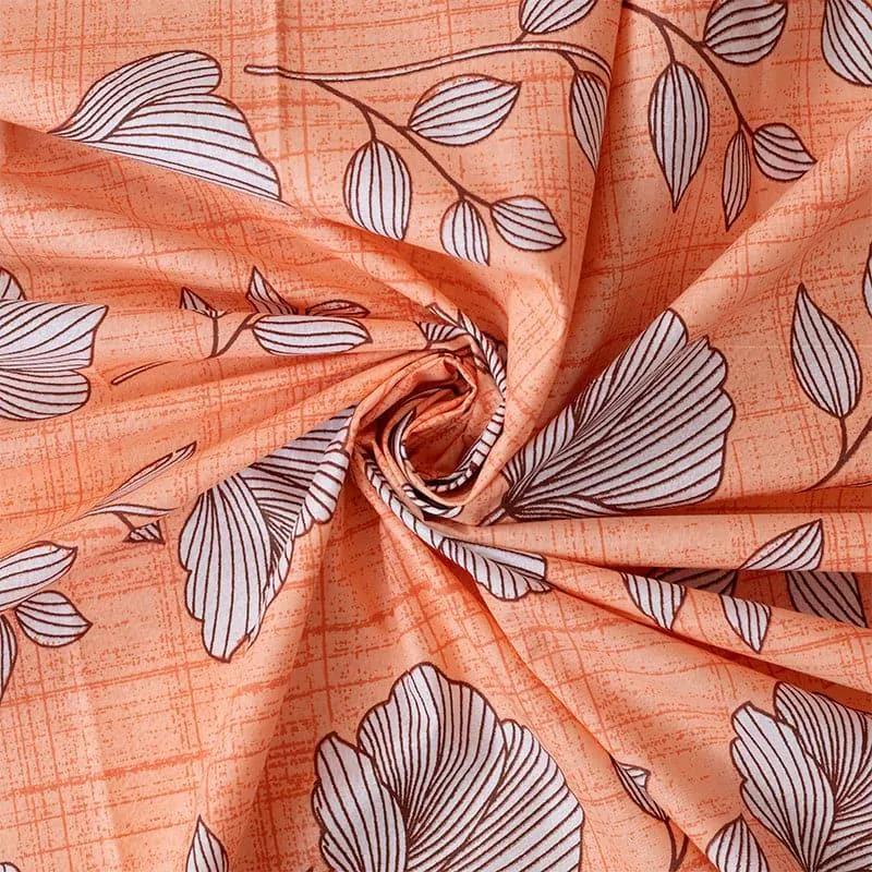 Manora Floral Cotton Bedsheet (Orange) - 144 TC media 5
