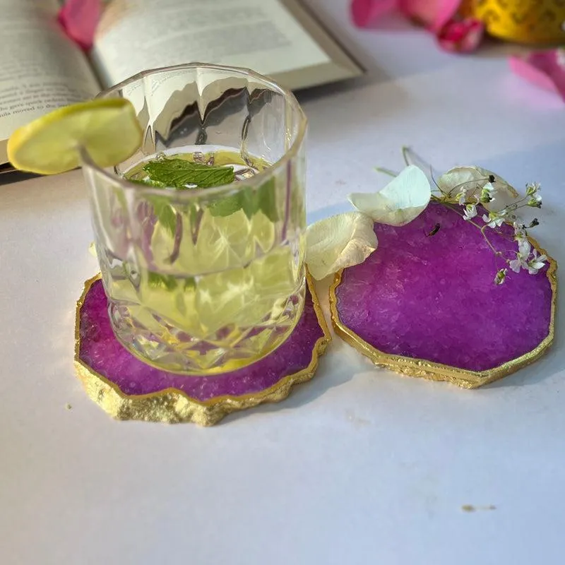 Celeste Handcrafted Crystal Agate Coaster (Pink) - Set Of Two media 4