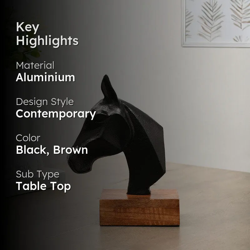 Noir Stallion Horse Head Aluminium Showpiece - Black media 2