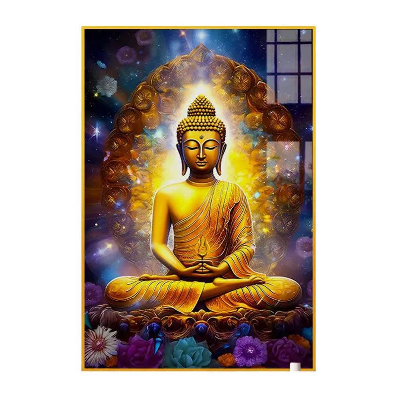 Golden Buddha Spiritual Canvas Wall Art With Frame - Gold media 3