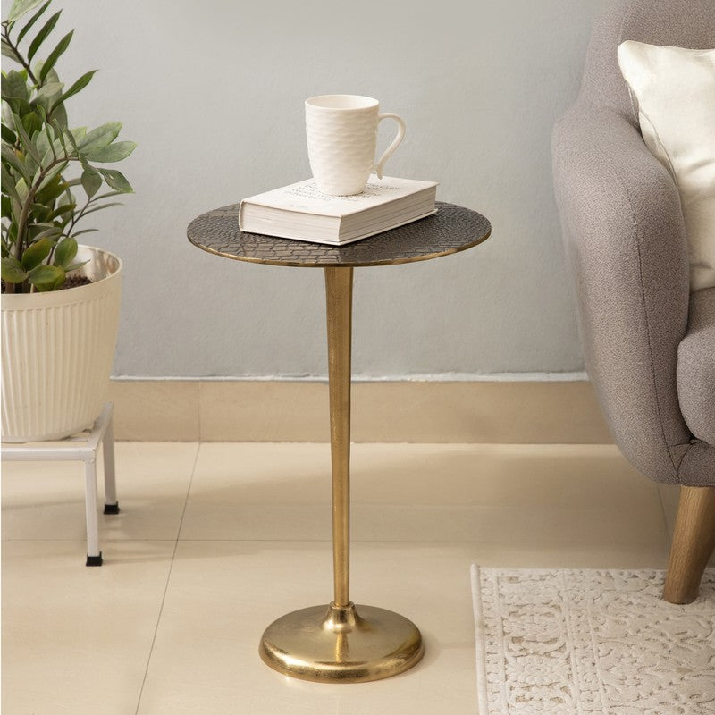 Textured Top Pedestal TableAluminum Side Table - Gold