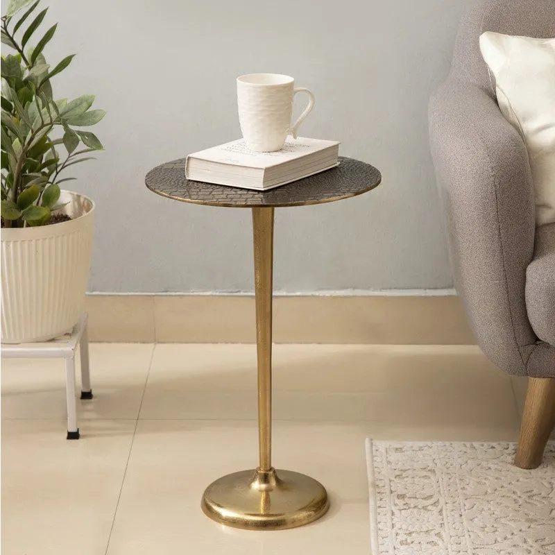 Textured Top Pedestal TableAluminum Side Table - Gold media 1