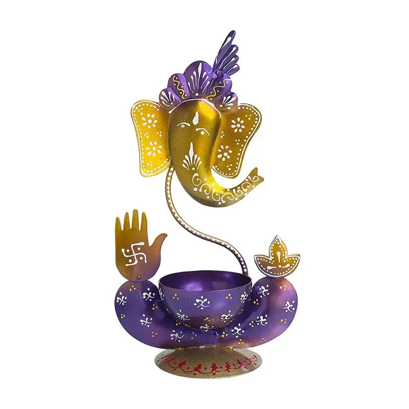 Vigneshwara Handpainted Tea Light Candle Holder - Violet media 2