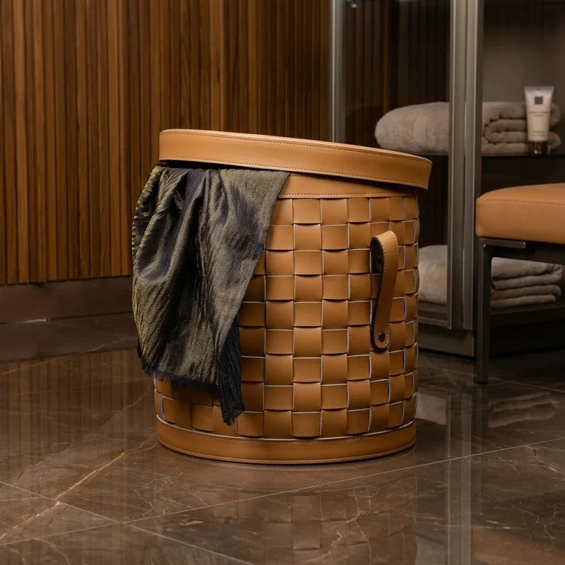 Storex Faux Leather Laundry Basket - Brown media 3