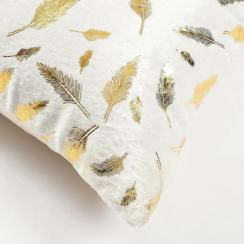 Golden Frond Velvet Cushion Cover (White) - Set Of Five media 3