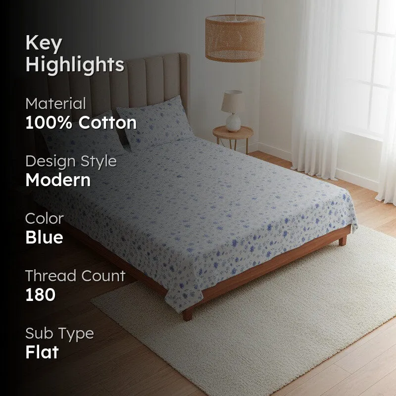 Mudra Floral Cotton Bedsheet (Blue) - 180 TC media 2