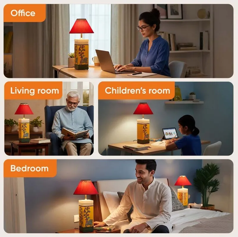 Indubhushan Wooden Table Lamp - Multicolor media 8