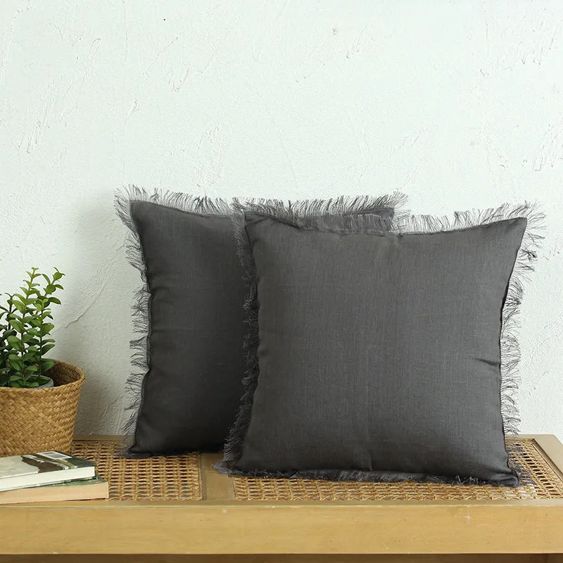 Elegant Edge Solid Cotton Cushion Cover (Grey) - Set Of Two media 2