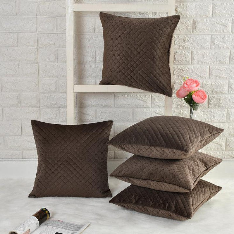 Orson Quilted Velvet Cushion Cover (Brown) - Set Of Five media 3