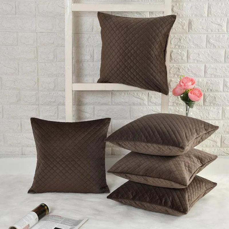 Orson Quilted Velvet Cushion Cover (Brown) - Set Of Five media 3