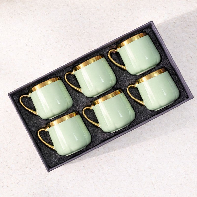 Cupino Porcelain Tea Cup (220 mL Each,Green) - Set Of Six media 3