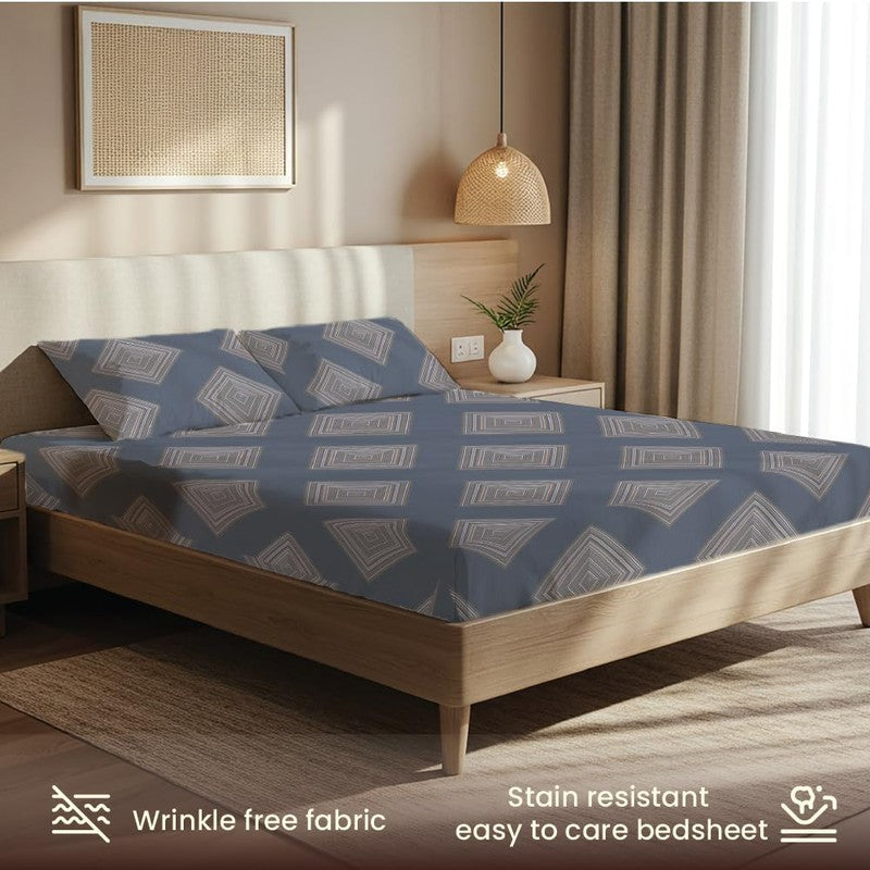 Coastal Mosaic Geometric Cotton Bedsheets (Blue & Grey) - 200 TC media 5
