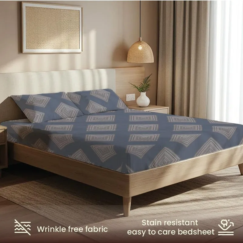 Coastal Mosaic Geometric Cotton Bedsheets (Blue & Grey) - 200 TC media 5