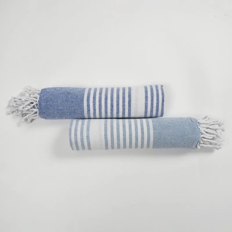 Loomera Striped Cotton Bath Towels (Light & Dark Blue) - Set Of Two media 7