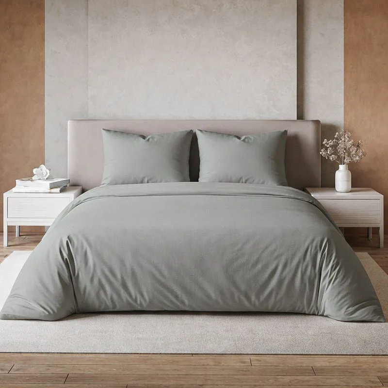 Moonweave Solid Cotton Bedsheet (Muted Grey) - 400 TC media 1