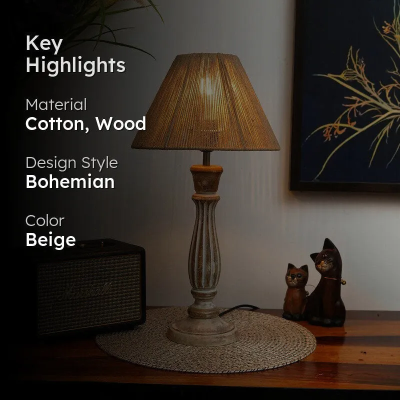 Coastal Wooden Base Cotton Table Lamp - Beige media 2
