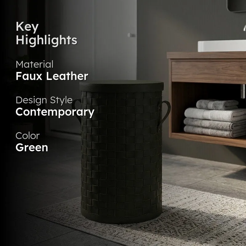 Aurelia Faux Leather Laundry Basket - Green media 2