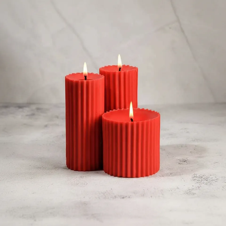 Red Christmas Trio Pillar Scented Candle- Set Of Three media 1