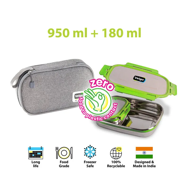 Delico Pack Parrot Green Lunch Box With Insulated Pouch (775 mL /150 mL) - Three Piece Set media 6
