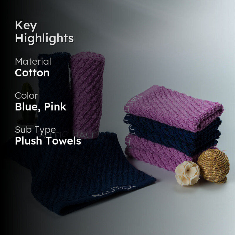Nautica Riviera Soft Cotton Face Towel (Navy Blue & Lilac) - Set Of Eight media 2