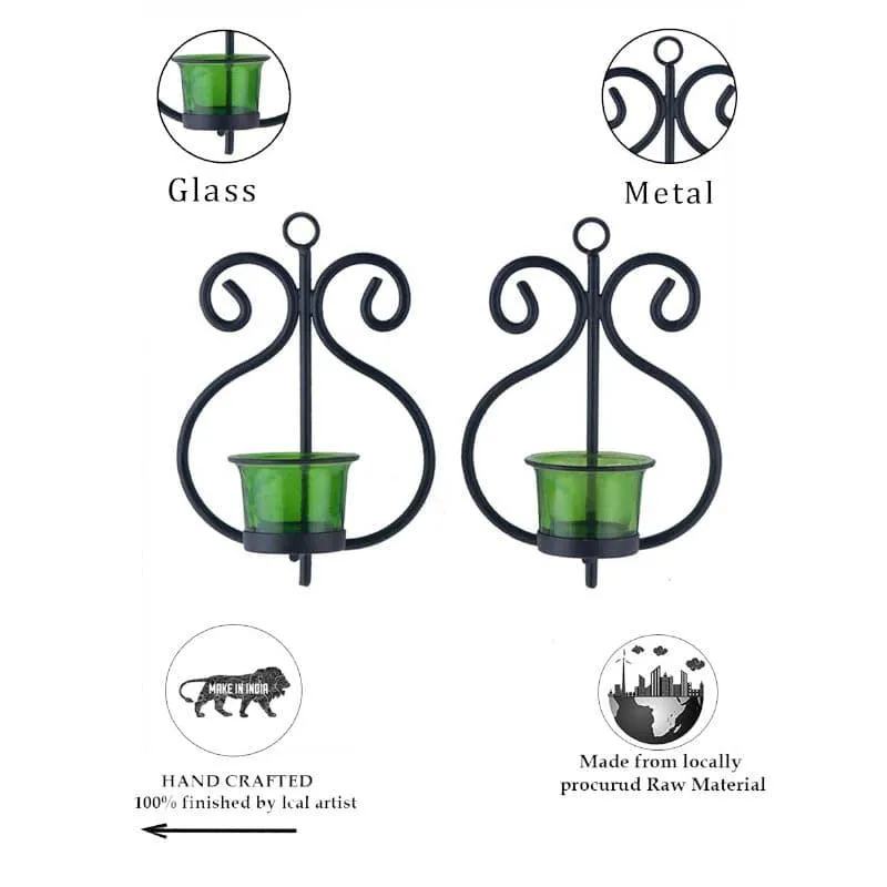 Seina Black Frame Sconce Candle Holder (Green) - Set Of Two media 6