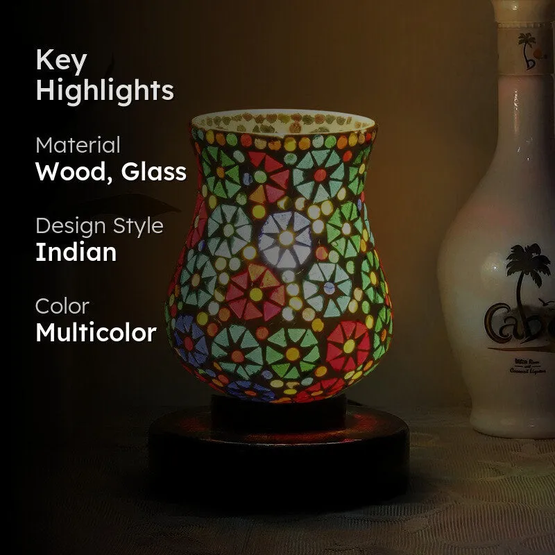 Crystalyn Mosaic Glass Table Lamp With Wooden Base - Multicolor media 2