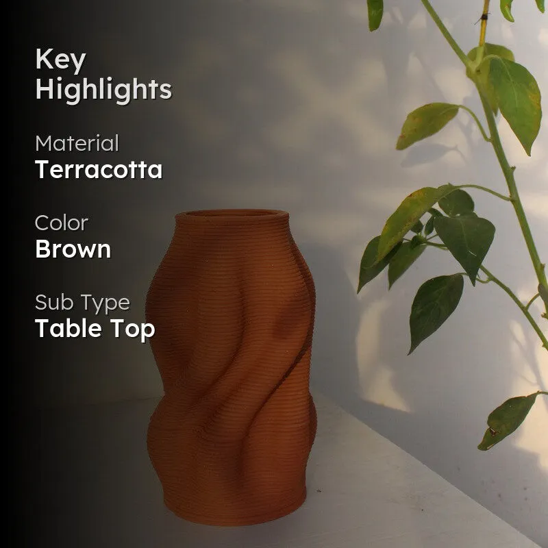 Handcrafted Wavy Terracotta Vase media 2