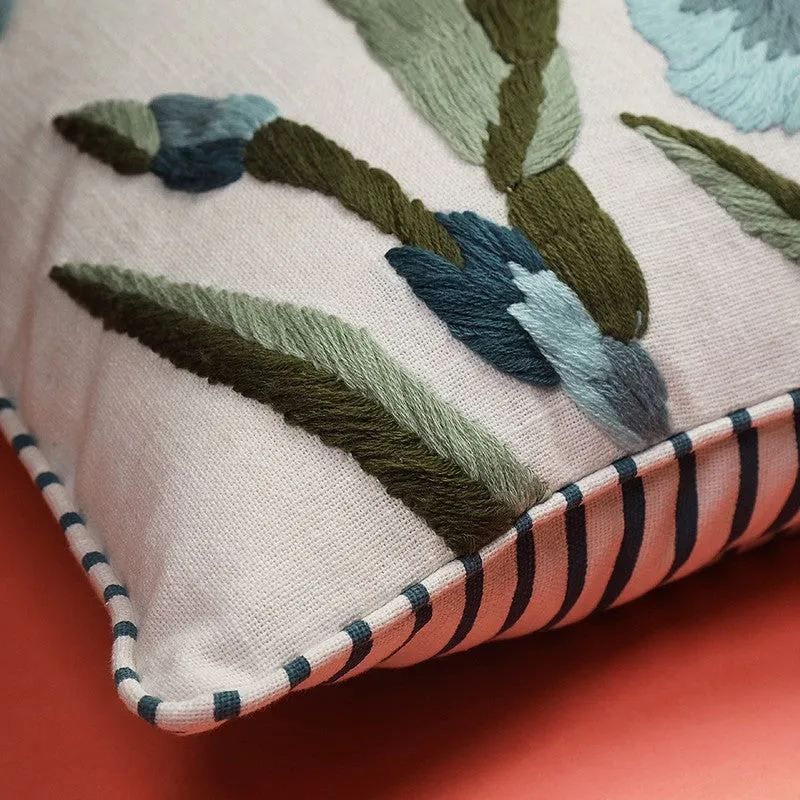 Aqua Wings Embroidered Cotton Cushion Cover media 6