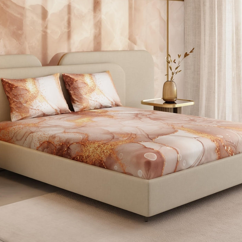 Serenade in Champagne Satin Fitted Bedsheets - 150 GSM