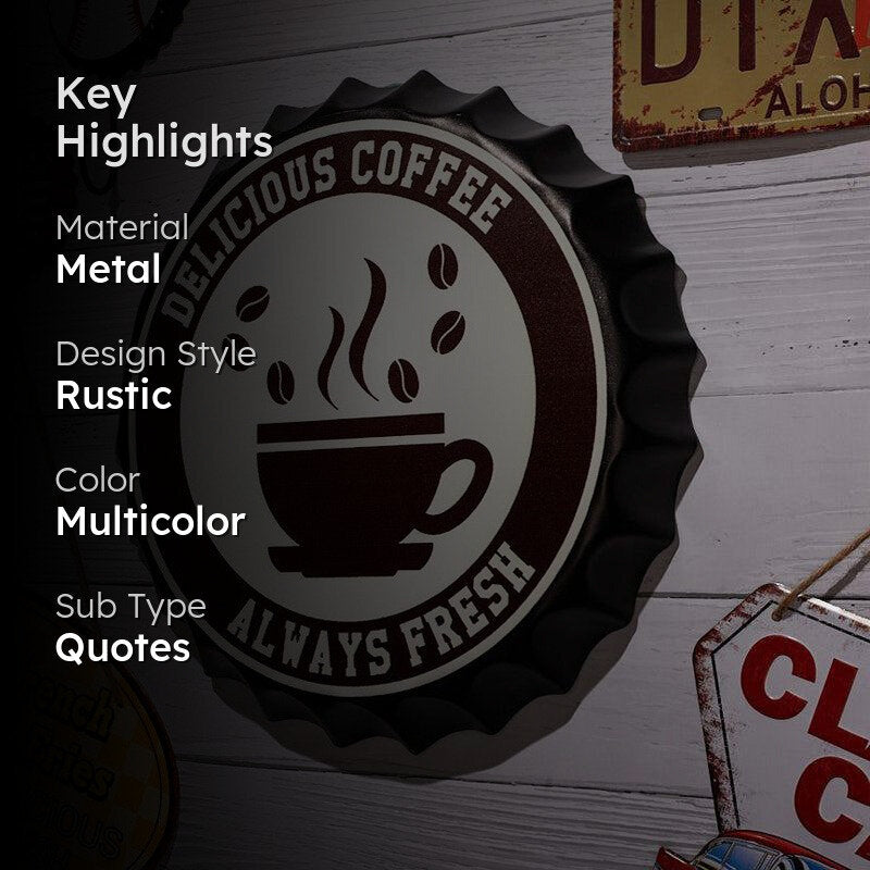 Delicious Coffee Bottle Cap Metal Wall Accent media 2