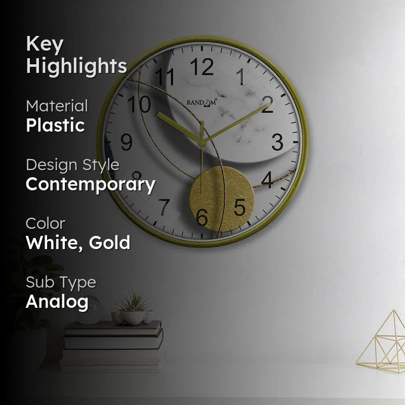 Stone & Gold Plastic Analog Wall Clock media 2