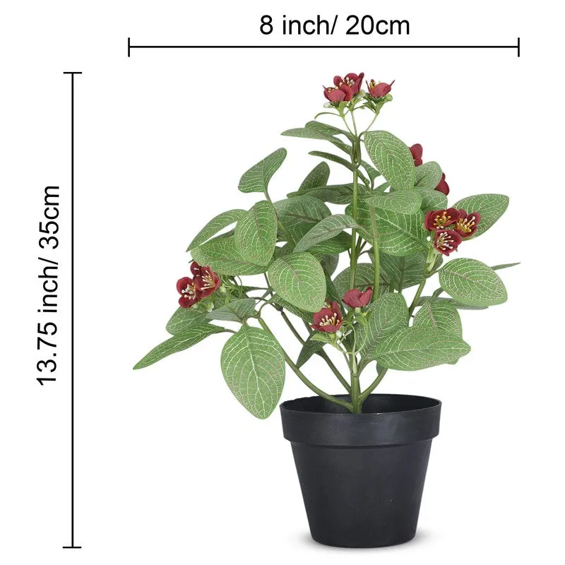 Artificial Red Blossom Plant With Black Plastic Pot media 5