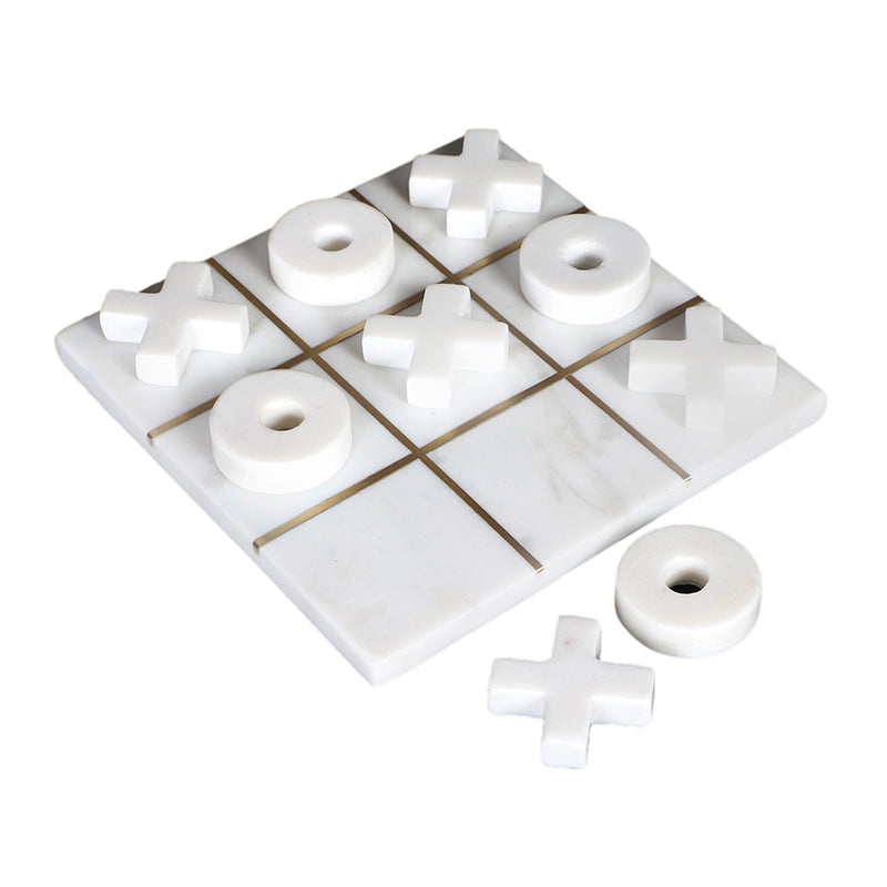 Equis Marble & Brass Tic Tac Toe Game - White media 5